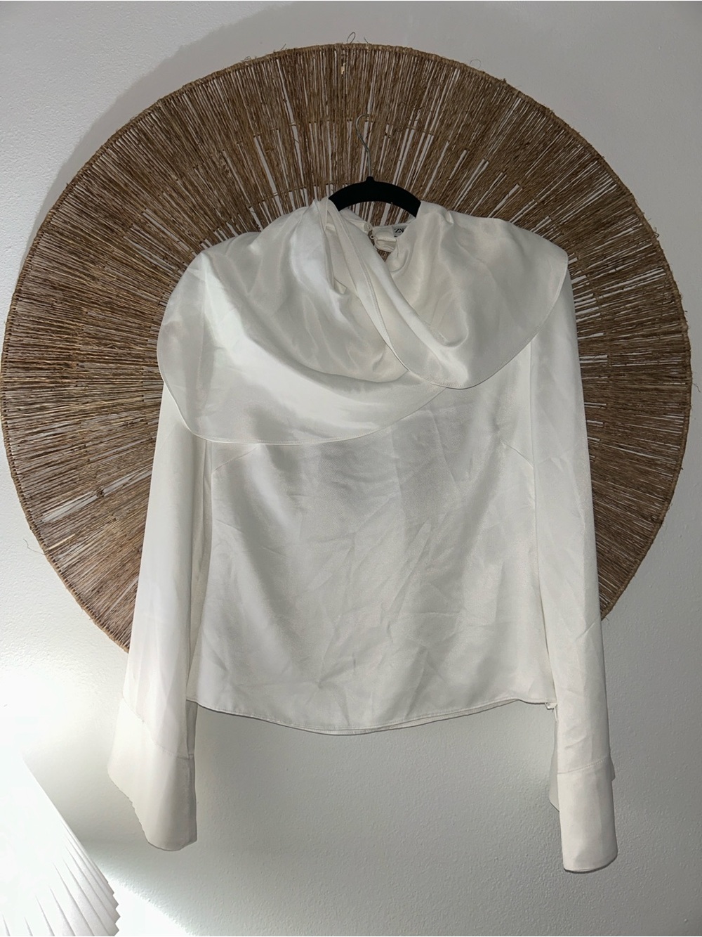 Zara White Satin Hooded Blouse